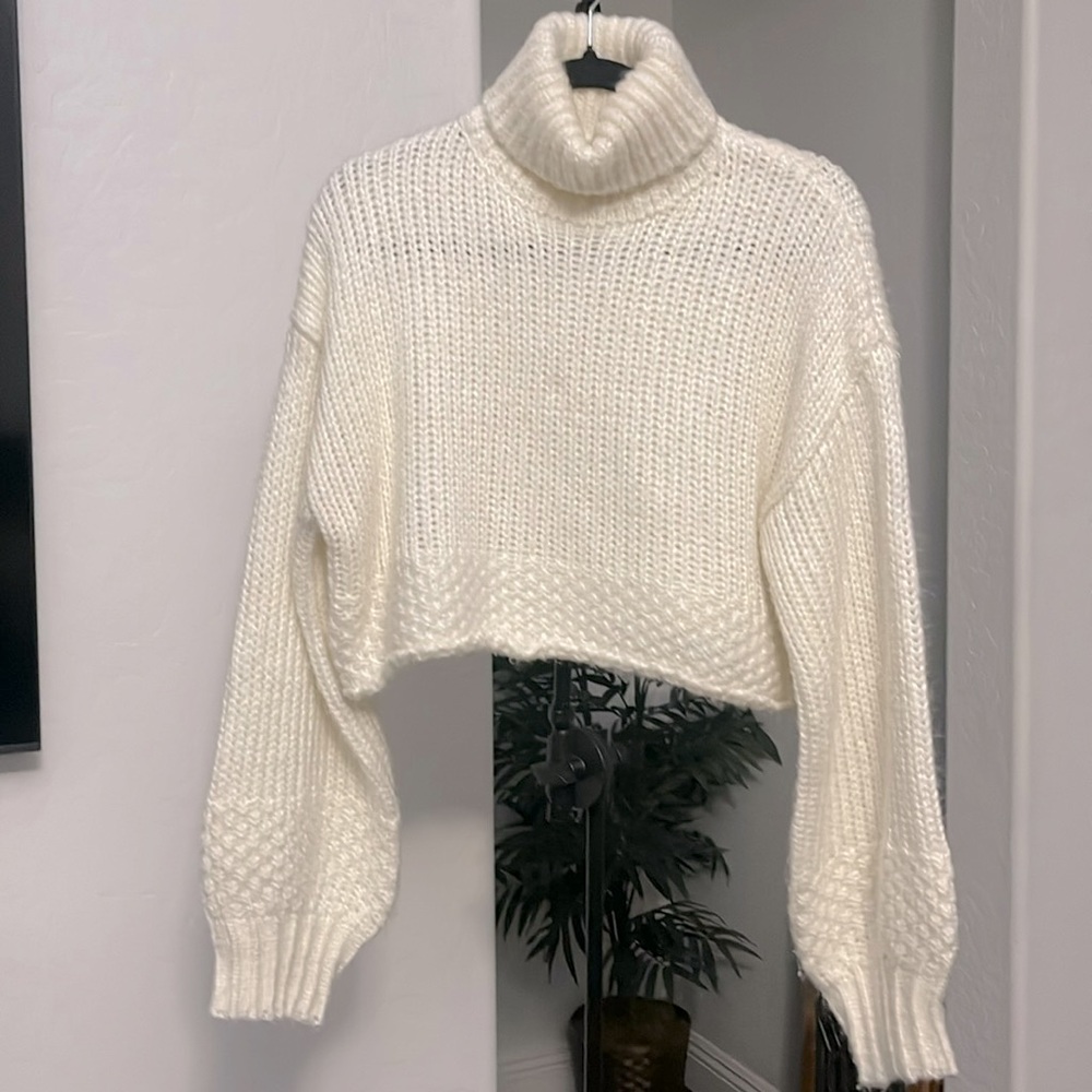 TIGER MIST LEONARDO KNIT JUMPER TURTLE NECK SWEATER CROPPED BALLON SLEEVES SZ L - Picture 3 of 15